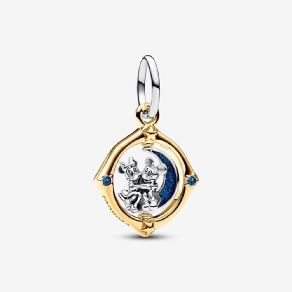 Authentic Disney Mickey, Minnie Mouse Twotone Spinning Moon Dangle Pandora Charm